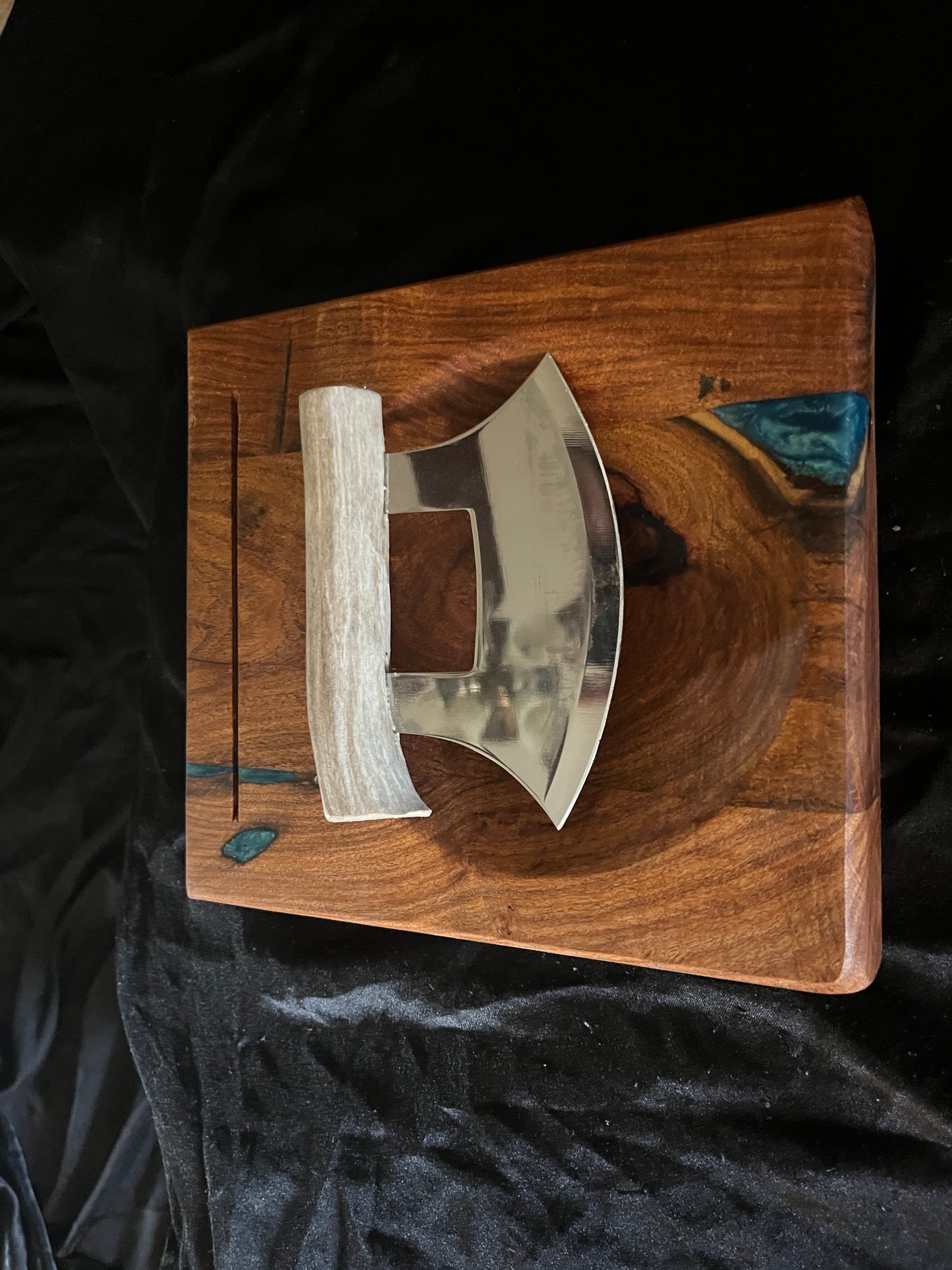 Mesquite with Epoxy Ulu with knives